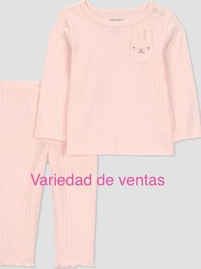 Carter's Light Pink Ribbed Bunny Pocket Pajama Set